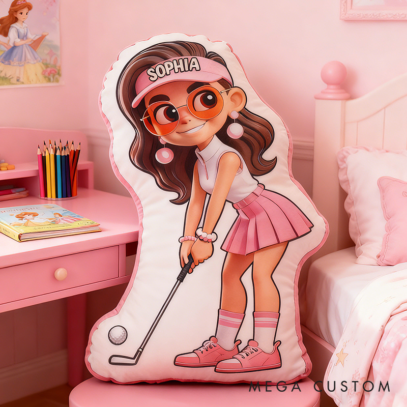 Personalized Golf Girl Pillow with Custom Name and Adorable Design for Girl and Golf Lovers