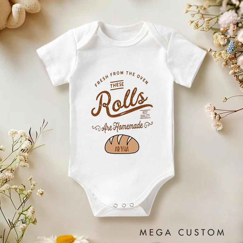 Personalized Fresh from the Oven These Rolls Are Homemade Fun Thanksgiving Baby Onesie