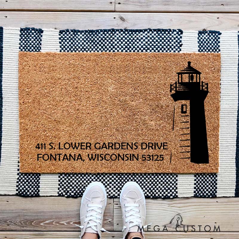 Personalized Lighthouse Doormat Custom Address Design Durable Coir Welcome Mat Unique Home Entryway Decor Perfect Gift For Housewarming Or New Home