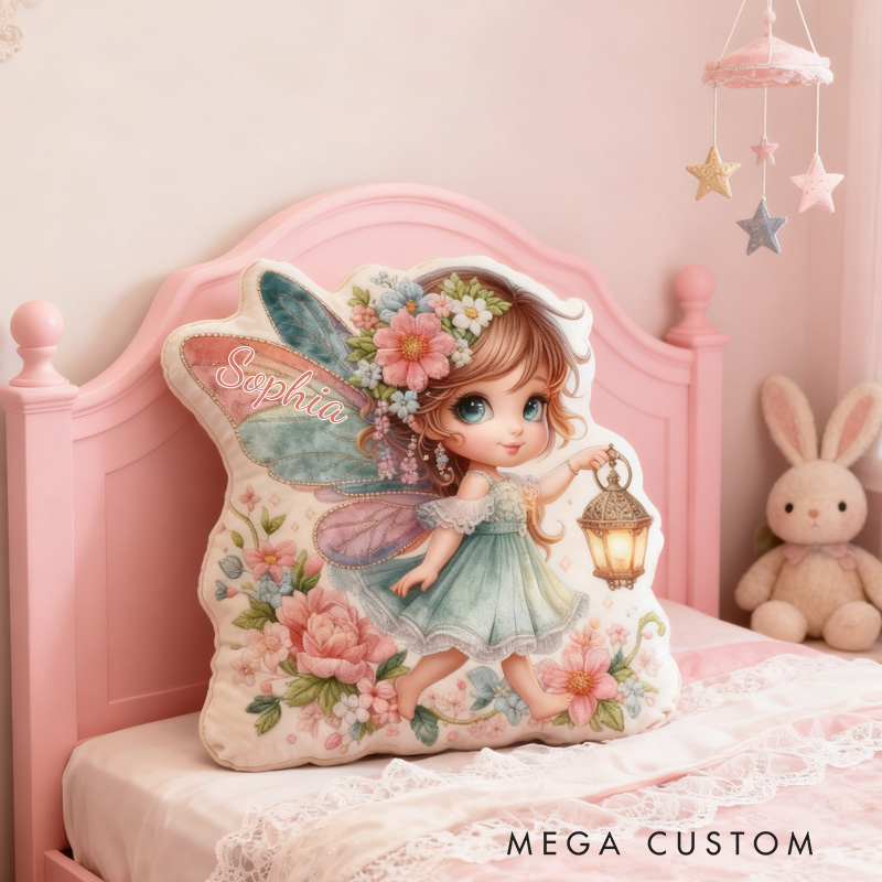 Personalized Fairy with Light Throw Pillow Cute Fairy Pillow with Name Little Girl Fairies Pillow for Kids Girl Boy Gardener Christmas Gifts Loving Room Decor