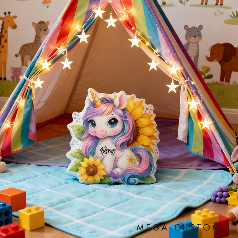 Personalized Cute Dream Horse and Sunflower with Name Graphic 3D Print Pillow Christmas Gift for Kids or Baby Birthday Gift