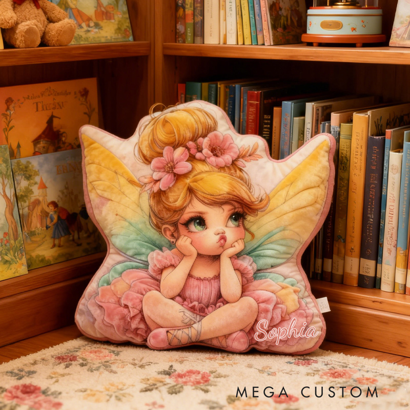 Personalized Sitting Fairy Throw Pillow Cute Fairy Pillow with Name Little Girl Fairies Pillow for Kids Girl Boy Gardener Christmas Gifts Loving Room Decor