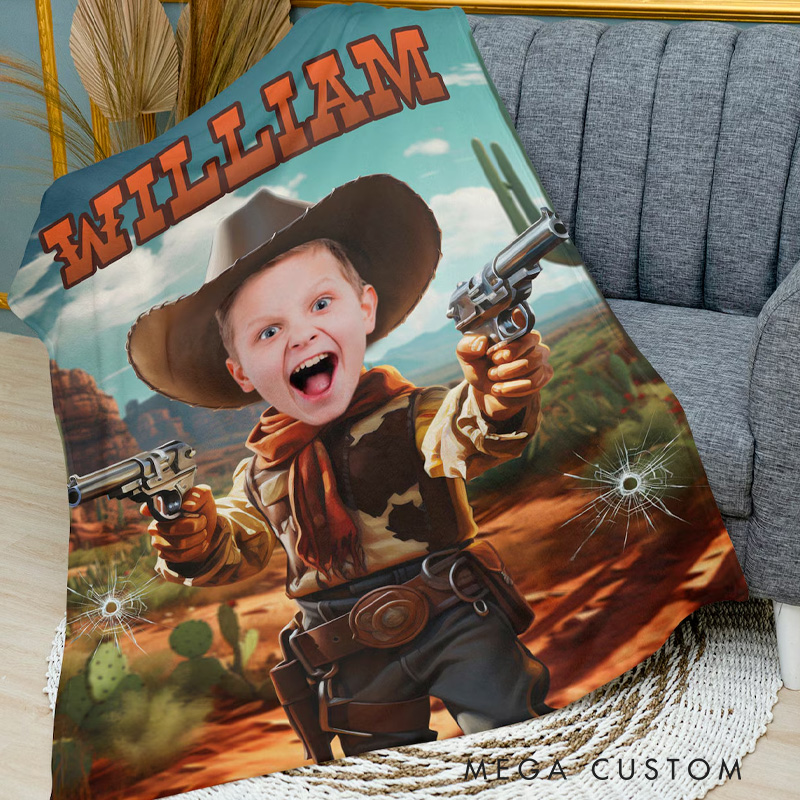 Personalized Cowboy Photo Blanket Western Boy Gift Outdoor Adventure Gift Kid