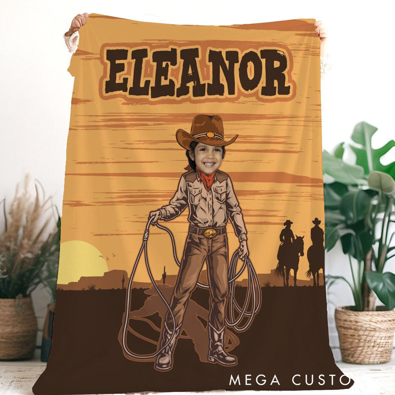 Personalized Cowboy Photo Blanket Custom Cowboy-Themed Blanket Western Boy Gift Outdoor Adventure Gift Kid