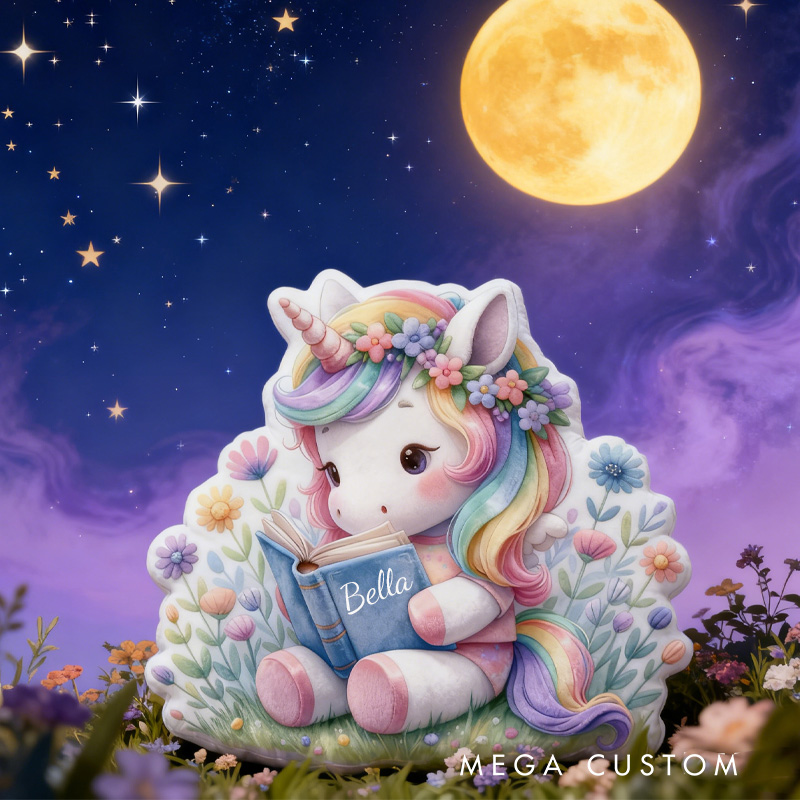 Personalized Reading Horse Throw Pillow Cartoon Horse Pillow with Name Book Pillow for Kids Boys Girls Book Lover Christmas Gift