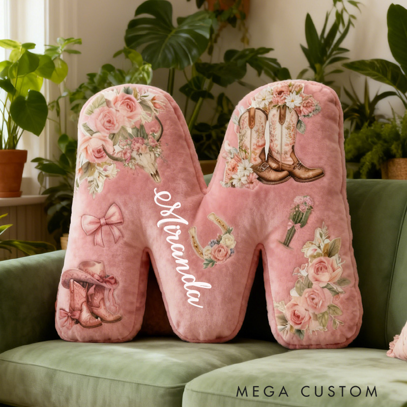Personalized Floral Western Cushion Pillow Vintage Retro Cowboy Pillow Coquette Cowgirl Pillow Gift for Outdoor Adventure Lover