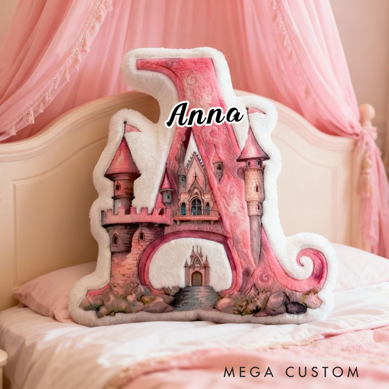 Personalized Letter Pillow Pink Castle-Shaped Pillow Girl's Room Decoration for Daughter First Christmas in New Home Gifts