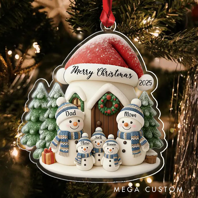 Personalized Family Christmas Ornament Acrylic Snowman Family Hanging Ornament