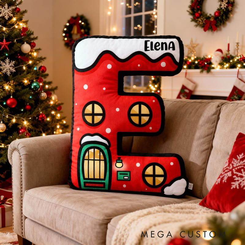 Personalized Letter Pillow Cute Christmas Cartoon Style Initial Design Gift for Kids Christmas Gifts