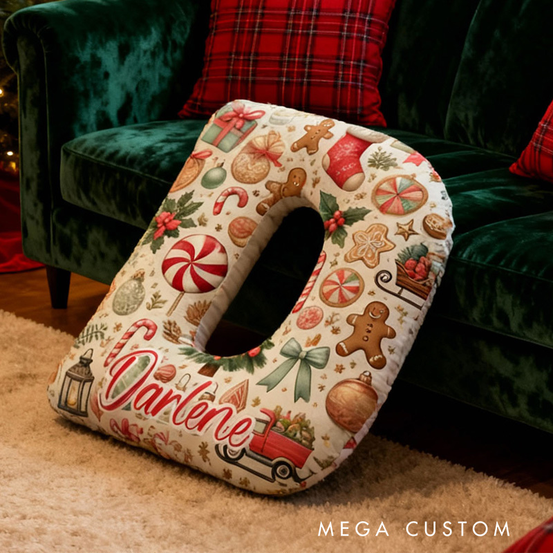 Personalized Christmas Cookie Alphabet Throw Pillow with Name Gingerbread Letter Pillow for Kids Girl Baker Christmas Gifts Loving Room Decor