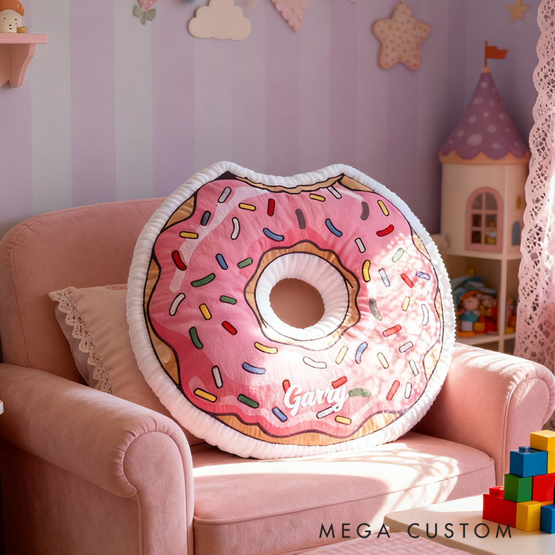 Personalized Donut Alphabet Throw Pillow with Name Bite Donut Pillow for Kids Girl Baker Christmas Gifts Loving Room Decor