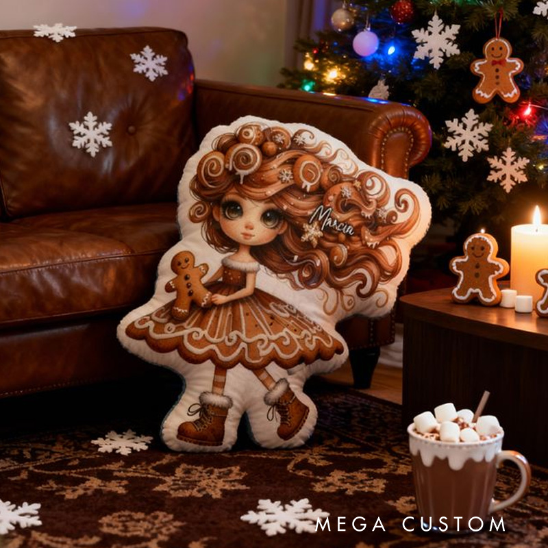 Personalized Gingerbread Man Throw Pillow with Name Gingerbread Girl Pillow for Kids Girl Baker Christmas Gifts Loving Room Decor