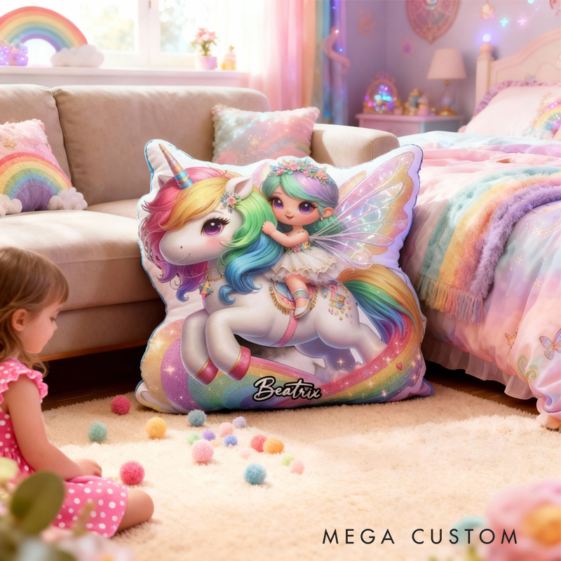 Personalized Dream Horse and Fairy Throw Pillow Cute Fairy Pillow with Name Little Girl Fairies Pillow for Kids Girl Boy Gardener Christmas Gifts Loving Room Decor