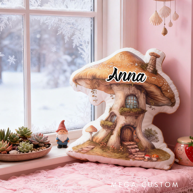 Personalized Mushroom House Pillow Custom Fairy Tale Design Soft Plush Cushion Whimsical Home Decor Perfect Gift For Kids Bedrooms Or Living Rooms