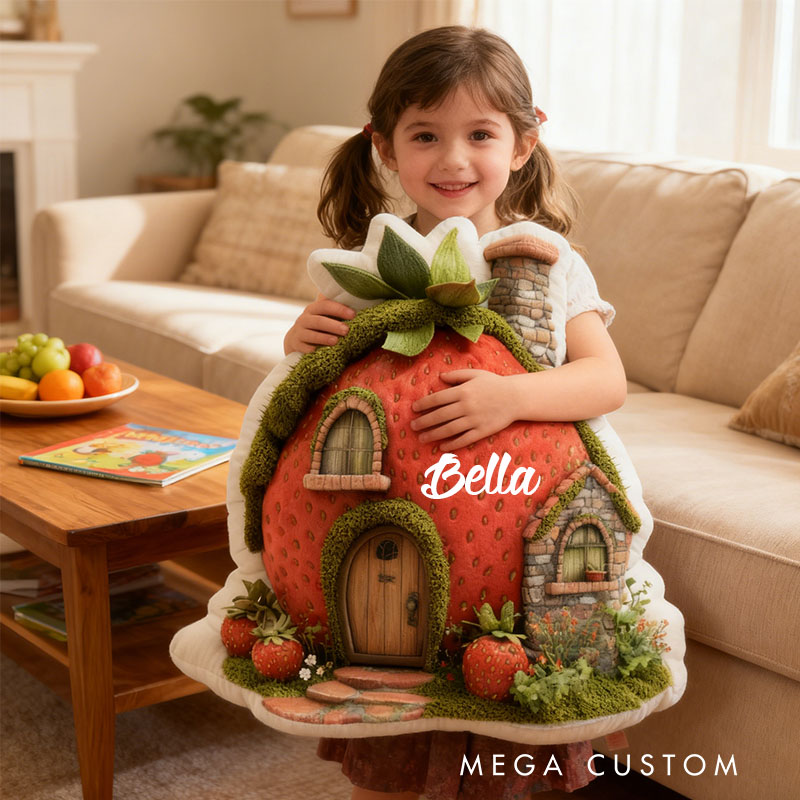 Personalized Strawberry House Pillow Custom Fairy Tale Design Soft Plush Cushion Home Decor Perfect Gift For Kids Bedrooms Rooms Graphic 3D Print