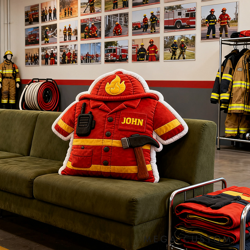 Personalized Firefighter Uniform Pillow Custom Name Shaped Plush Appreciation Gift for Firefighters and Heroes