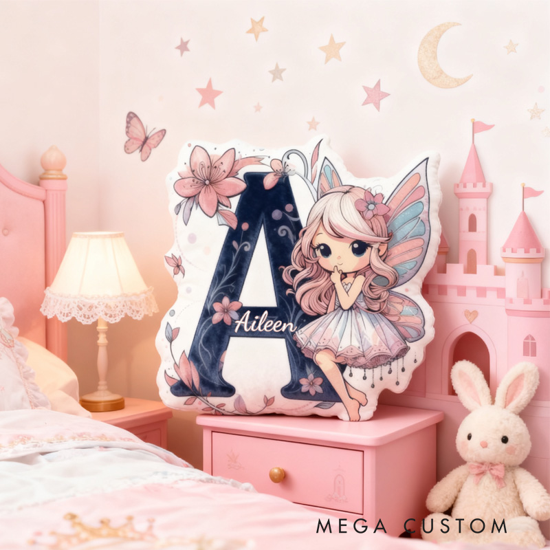 Personalized Cute Fairy Throw Pillow Graphic 3D Print Garden Fairy Pillow with Name Pillow for Kids Girl Boy Gardener Christmas Gifts Loving Room Decor
