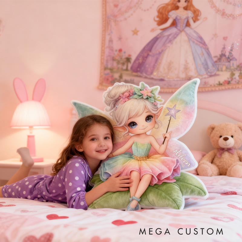 Personalized Cute Fairy Throw Pillow Graphic 3D Print Garden Fairy Pillow with Name Pillow for Kids Girl Boy Gardener Christmas Gifts Loving Room Decor