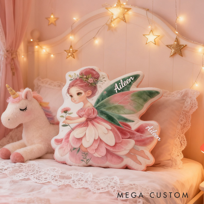 Personalized Flying Fairy Throw Pillow Graphic 3D Print Cute Garden Fairy Pillow with Name Pillow for Kids Girl Boy Gardener Christmas Gifts Loving Room Decor