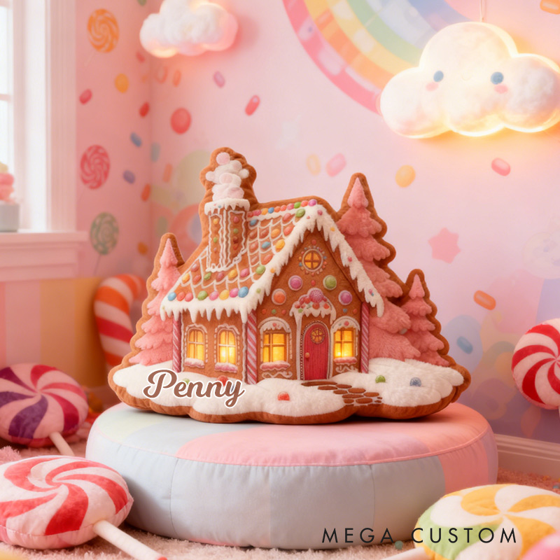 Personalized Gingerbread House Pillow Graphic 3D Print Custom Name Pillow Gift for Girls Famlily Housewarming Gift Cozy Home Decor