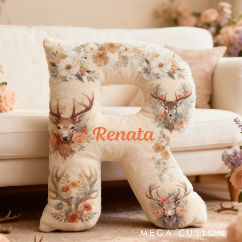 Personalized Floral Deer Cushion Pillow Hunting Lover Cushion Pillow Gifts for Outdoor Nature Lovers