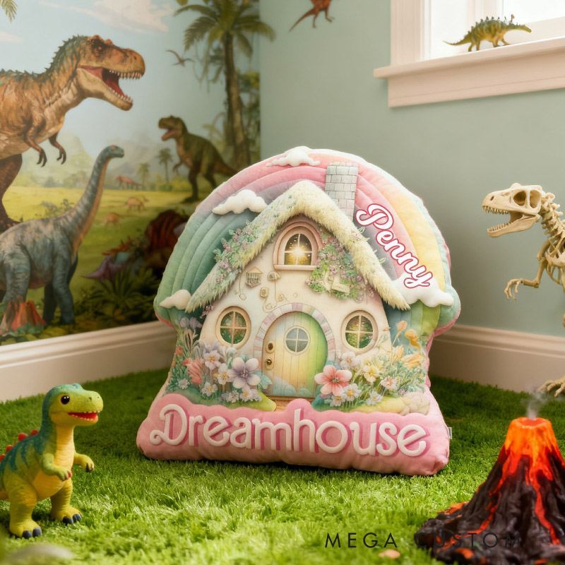 Personalized Pastel Cottage Pillow Graphic 3D Print Custom Name Pillow Gift for Girls Famlily Housewarming Gift Cozy Home Decor