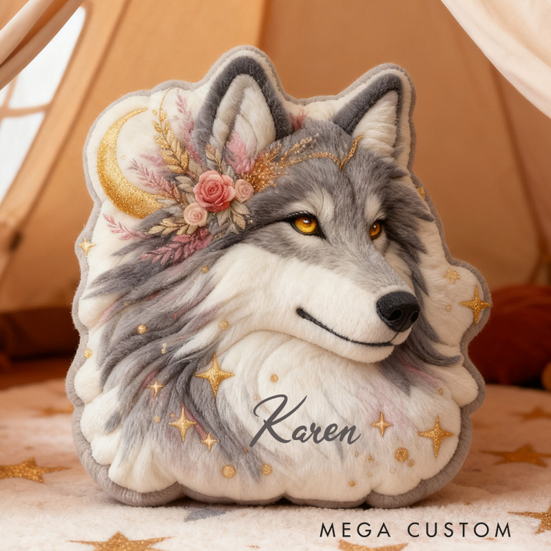 Personalized Elegant Celestial Wolf Cushion Pillow Sparkling Wolf Pillow Gift for Kid Outdoor Nature Lover