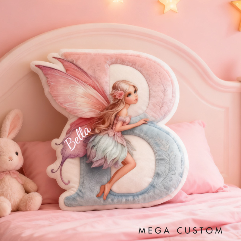 Personalized Fairy Alphabet Throw Pillow Graphic 3D Print Garden Fairy Letter Pillow with Name Pillow for Kids Girl Gardener Christmas Gifts Loving Room Decor