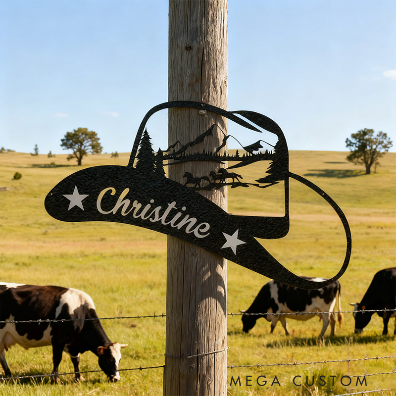Personalized Great Outdoor Cowboy Hat with Horses Ranch Life Gift Western Decor Wild West Gift for Outdoor Lover