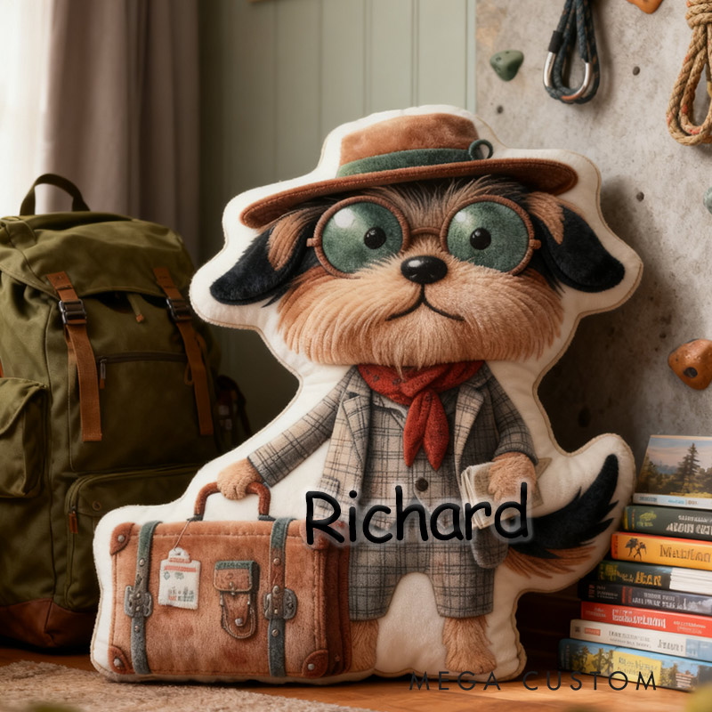 Personalized Traveler Pup Pillow with Custom Name Graphic 3D Print Pillow for Travel Lovers