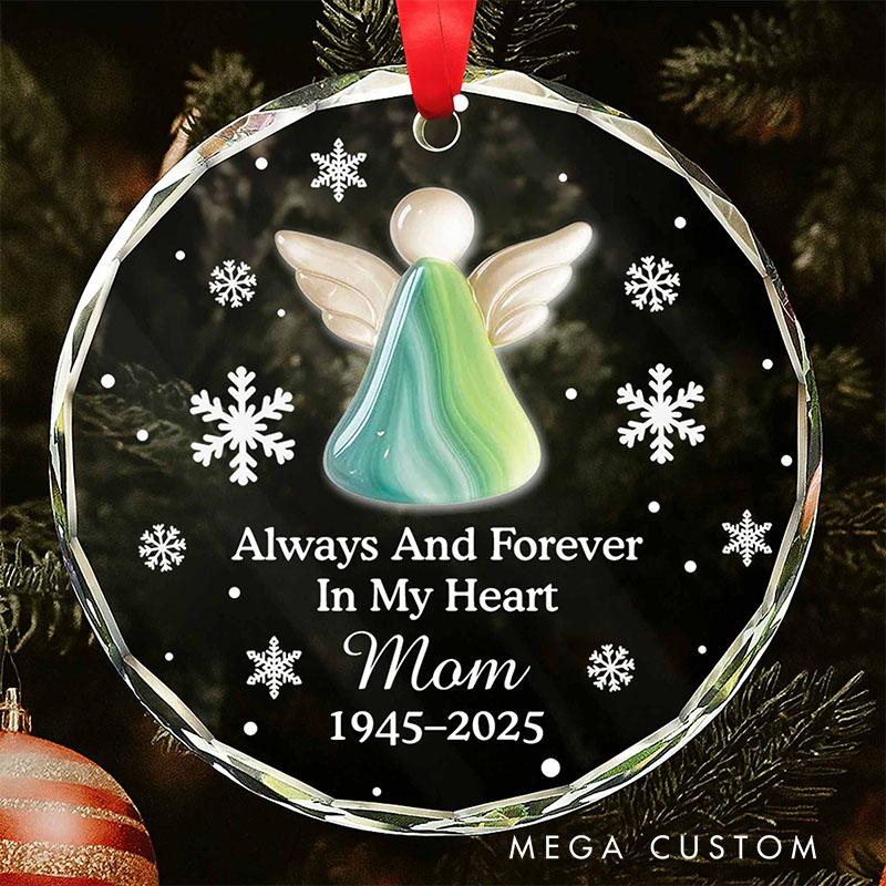 Personalized Circle Glass Ornament Always And Forever In My Heart Angel Ornament Gift for Loss of Family