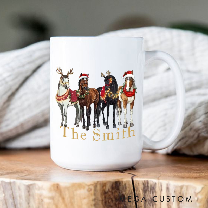 Personalized Four Horses Xmas Equestrian Mug French Countryside Gifts Coffee Cup Bicycle Tea Cup Riding Ceramic Mug Gift for Riding Lovers Equestrian Lovers