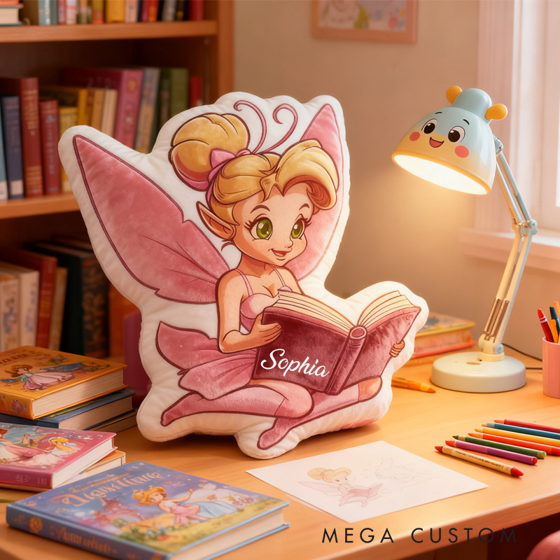 Personalized Bookish Fairy Princess Throw Pillow Graphic 3D Print Reading Fairy Pillow with Name Book Pillow for Kids Boys Girl Book Lover Christmas Gift