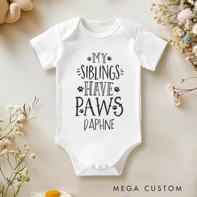 Personalized My Siblings Have Paws Baby Onesie Baby Gift