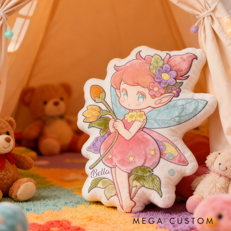 Personalized Flower Fairy Throw Pillow Graphic 3D Print Garden Fairy Pillow with Name Pillow for Kids Girl Gardener Christmas Gifts Loving Room Decor
