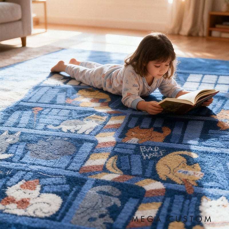 Personalized Purrfect Cat Library Rug for Book Lovers