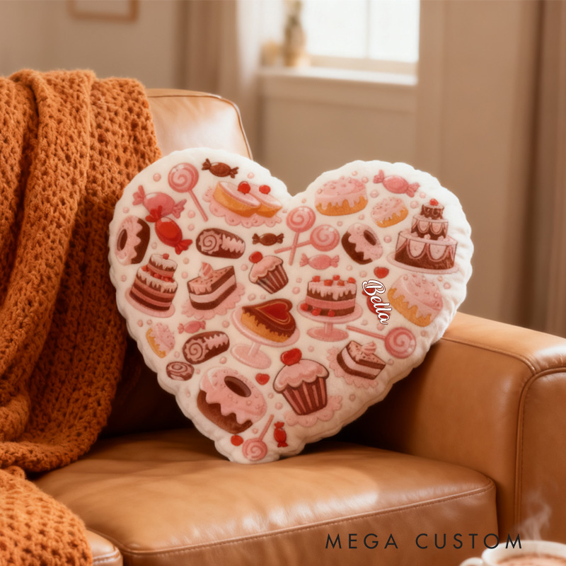 Personalized Cake Heart Throw Pillow with Name Graphic 3D Print Cake Pillow for Kids Girl Baker Christmas Gifts Loving Room Decor