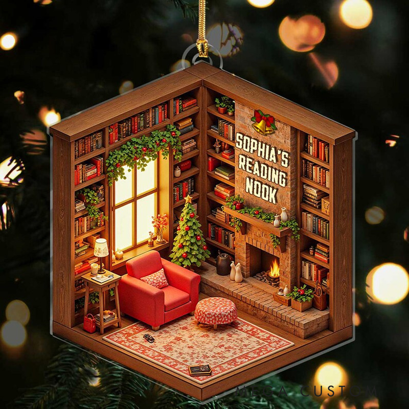 Personalized Reading Nook Acrylic Ornament Christmas Gift For Book Lovers