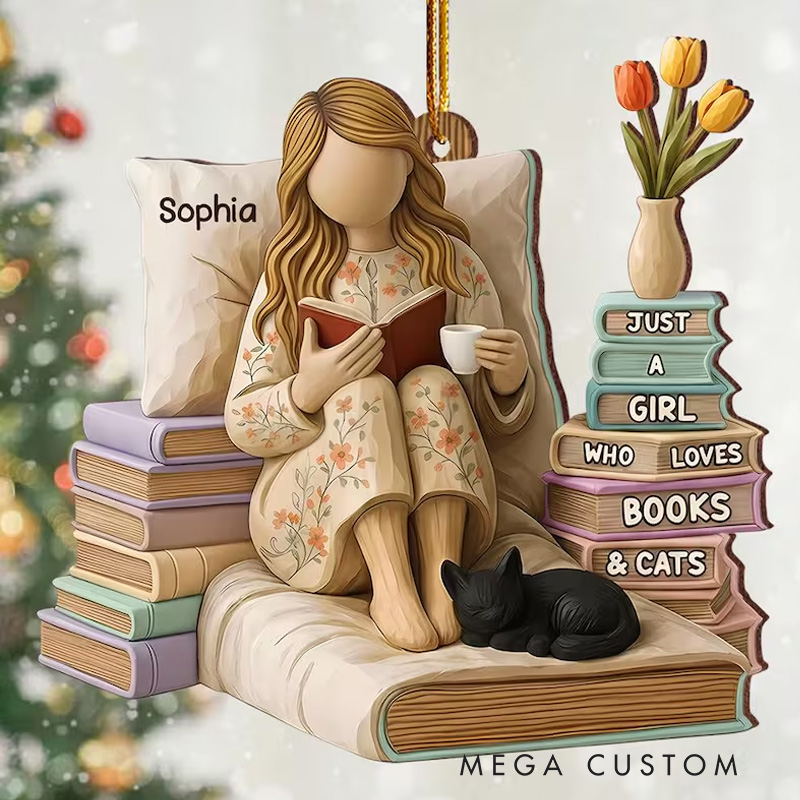 Personalized 2D Flat Just a Girl Who Loves Books Ornament Custom Book Lovers Christmas Decor Gift for Readers Librarians