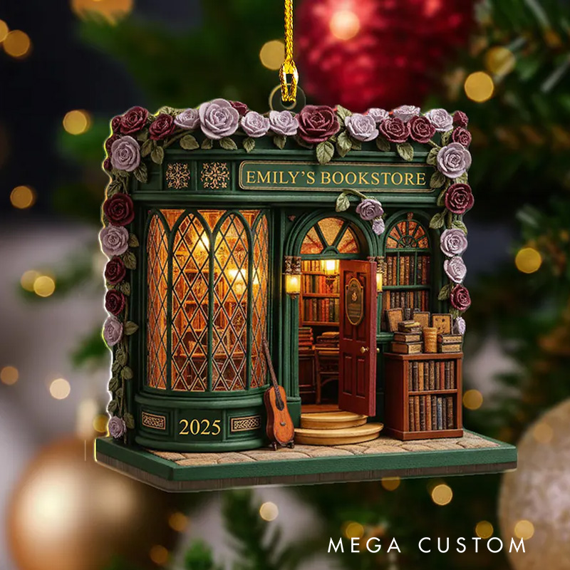 Bookstore Ornament 2025 Custom Name Book Store Gifts Book Lover Christmas Gift 