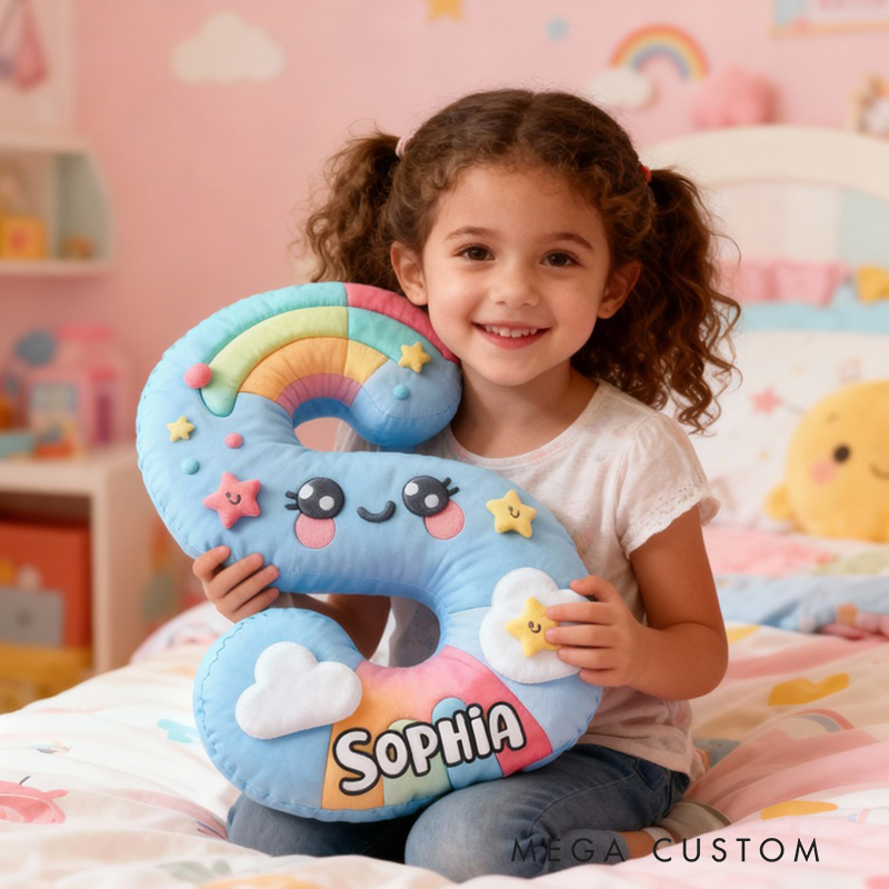 Personalized Initial Pillow Graphic 3D Print Custom Name Pillow Festive Holiday Pillow for Children Housewarming Gift Family Gift