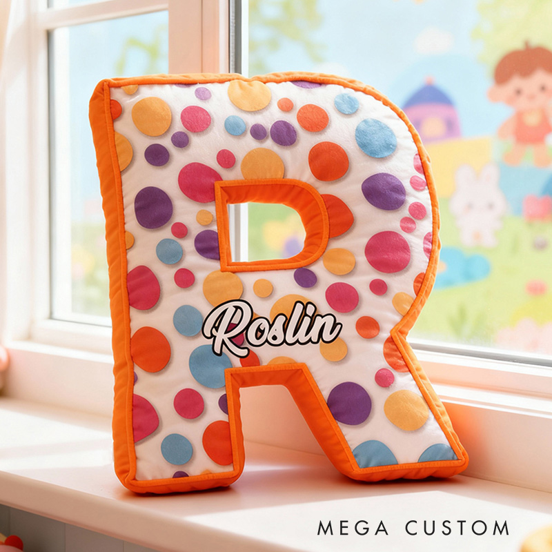 Personalized Initial Pillow Graphic 3D Print Colorful Polka Dots Custom Name Pillow for Children Housewarming Gift Family Gift
