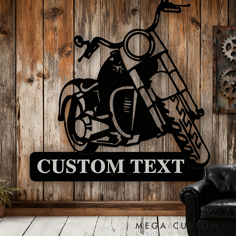 Personalized Motorcycle Metal Wall Art Custom Text Garage Decor for Biker Lovers and Motorcycle Enthusiasts