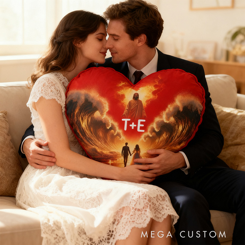 Personalized the Lord will Make a Way even through the Sea Heart Pillow with Custom Name Religious Faith Gift for Couple Valentine's Day Gift