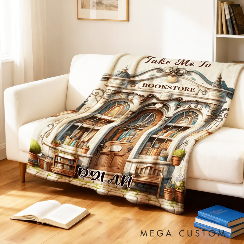 Personalized Take Me to Bookstore Soft Throw Blanket with Name Book Lover Blanket Reader Birthday Gift for Bookish Bookworm
