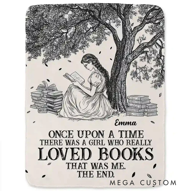 Personalized Once Upon a Time There Was a Girl Soft Throw Blanket with Name Book Lover Blanket Reader Birthday Gift for Bookish Bookworm