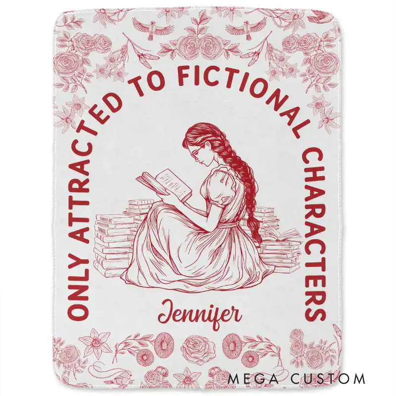 Personalized Attracted to Fictional Characters Soft Throw Blanket with Name Book Lover Blanket Reader Birthday Gift for Women Girl Bookish Bookworm