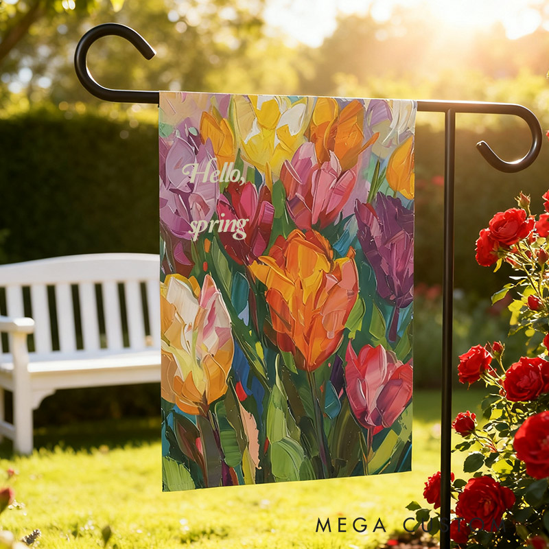 Personalized Tulip Garden Flag Painted Flower Yard Flag Spring Garden Flag Summer Decor Double Sided for Garden Lovers
