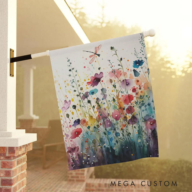 Personalized Watercolor Wildflowers Garden Flag Yard Flag Spring Garden Flag Summer Decor Double Sided for Garden Lovers