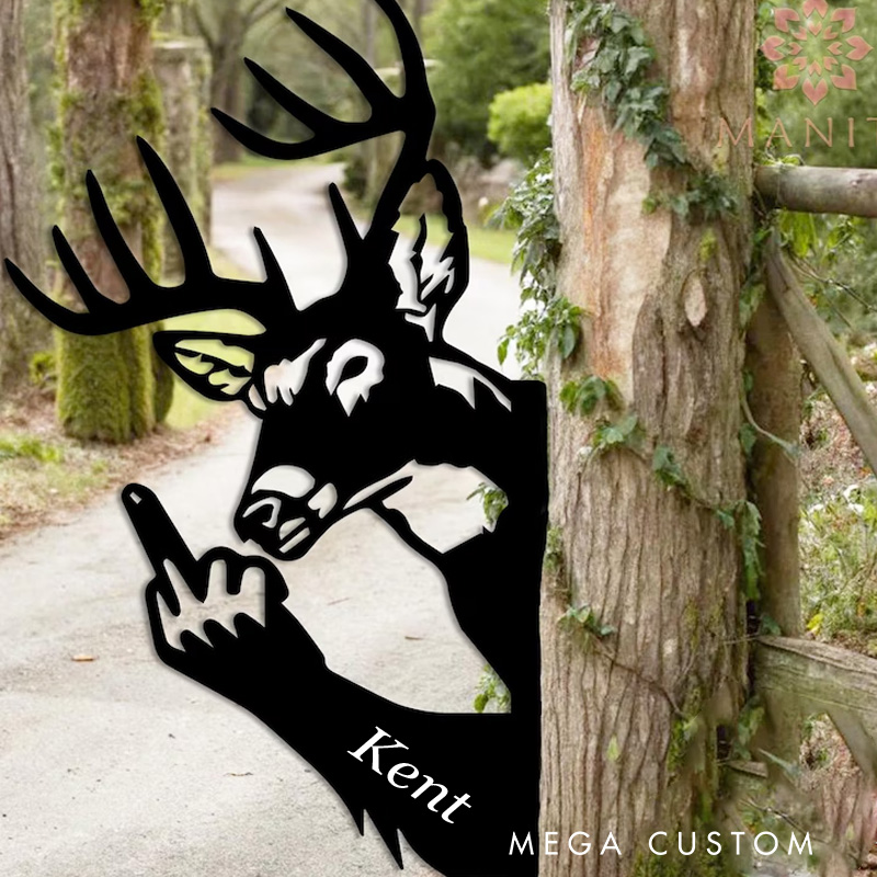 Personalized Funny Deer Metal Sign Middle Finger Deer Art Outdoor Rude Humor Decor Offensive Joke Gift for Hunters/Friends Hunter Gift